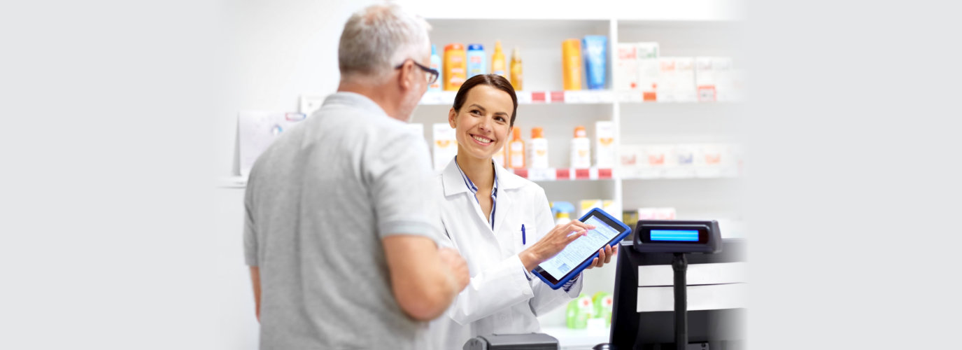 pharmacist pointing at something